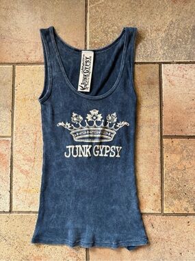 Junk Gypsy Crown Graphic Navy Blue Tank Top Size Small